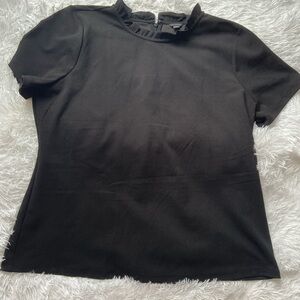 Women’s Loft black short sleeve top. Zipper back. Ruffle collar. Size XXL